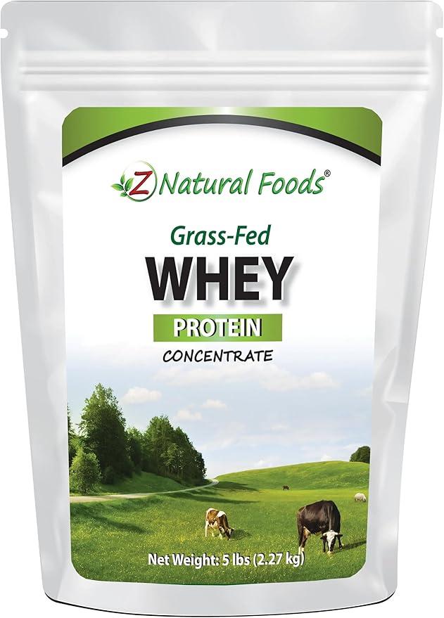 Z Natural Foods 목초 사육 유청 단백질 농축액 - 뉴질랜드의 깨끗한 유청 단백질 파우더 - 영양 및 피트니스용 필수 아미노산이 함유된 냉간 가공 순수 유청 단백질, 무향, 2.3kg(5파운드) 상품 이미지
