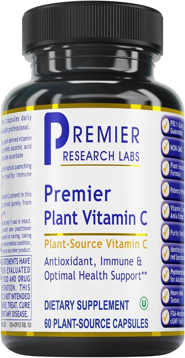 Premier Research Labs, 비타민 C 보충제 - 천연 비타민 C, 천연 식품 비타민 C, 필수 C 복합체, 순수 바이오플라보노이드 및 유기농 성분 함유 - 베지 캡슐 60정