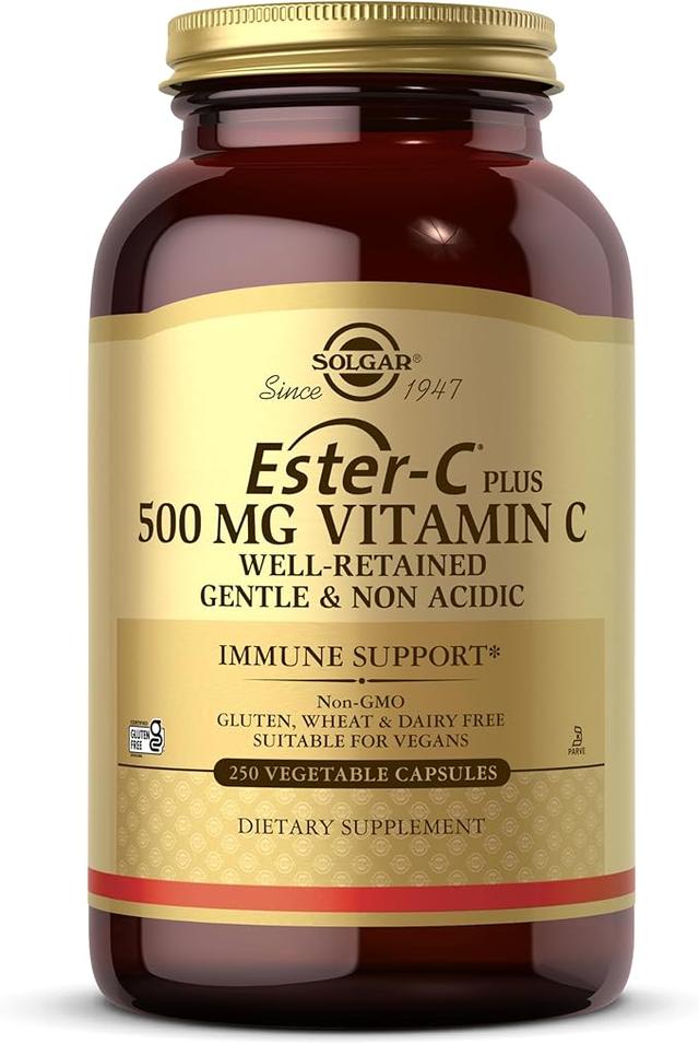Solgar, 에스테르-C 플러스 500mg, 비타민C(아스코르브산염 복합체), 식물성 캡슐 250정 - 순성 & 비산성 - 항산화 & 면역 지원 - 유전자 변형 성분 무함유, 비건, 글루텐 프리, 코셔 - 250회 제공량
