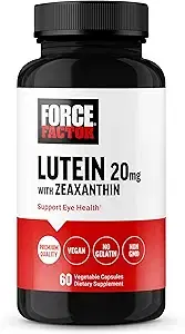 FORCE FACTOR 루테인 및 제아잔틴 보충제, 루테인이 함유된 눈 비타민 20mg, 성인용 눈 건강 보충제, 과학이 뒷받침하는 성분, 비건, 젤라틴 프리, 식물성 캡슐 60개 상품 이미지