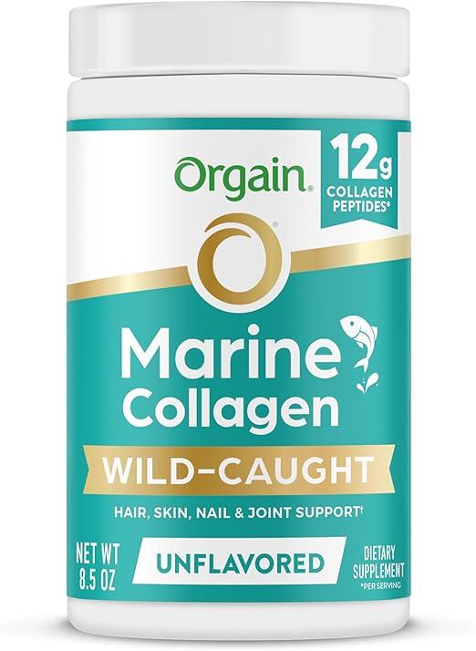 Orgain Wild-Caught 해양 콜라겐 펩타이드 파우더, 여성 및 남성용, 머리카락, 피부, 손톱 및 관절 지원 보충제, 1회 제공량당 콜라겐 12g, 페스카타리안 및 팔레오, GMO 프리, 무향, 타입 I 및 III, 241g(8.5온스)