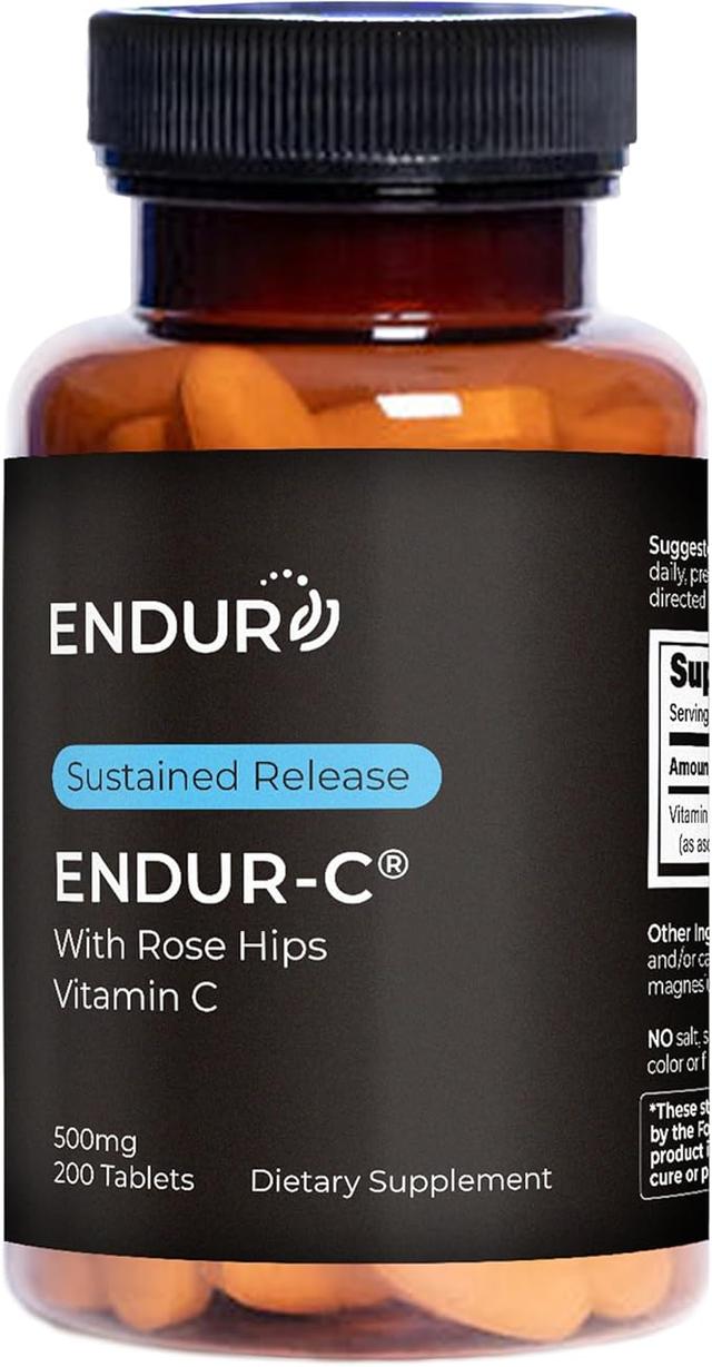 Endur, ENDUR-C, 로즈 힙 함유 비타민C, 콜라겐 생성 지원, 항산화 보호 및 부드러운 소화, 글루텐 프리, 500mg (200정)
