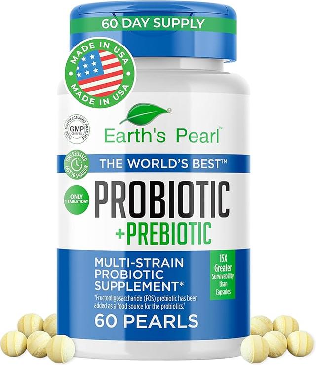 Earth's Pearl Probiotics for Women & Men & Kids - Pearl-Shaped Probiotic & Prebiotics with BIO-Tract®, 4 Billion CFU, Gut Health Support (60-Day Supply) 상품 이미지