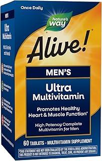Nature's Way Alive! Men's Daily Ultra Multivitamin, High Potency Formula, Promotes Heart & Muscle Function*, with Methylated Vitamin B12, Gluten Free, 60 Tablets 상품 이미지