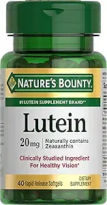 Nature's Bounty 루테인 알약, 눈 건강 보충제 및 비타민, 시력 건강 지원, 20mg, 소프트젤 40개 상품 이미지