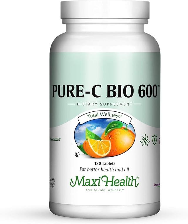 비타민 C 복합체, 600mg 보충제 – 레몬, 바이오플라보노이드, 칼슘 및 인이 함유된 비타민 C 정제 – 면역 건강 지원 – Pure-C Bio 600 Non-GMO, VIT C 비건 180정