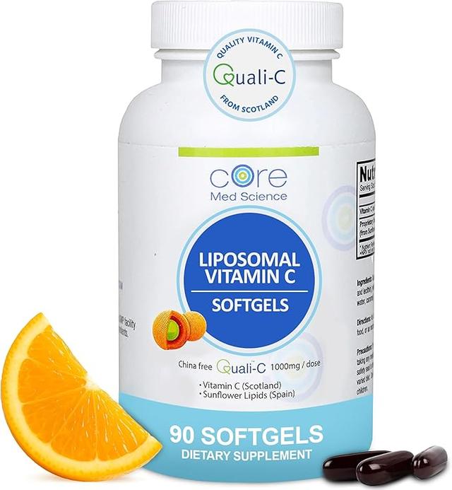 리포솜 비타민 C 1000mg by Core Med Science, 소프트젤 90정 - 건강한 피부를 촉진하는 유전자 변형 성분 무함유 천연 리포솜 비타민 C 보충제 - 성인을 위한 면역 체계 강화제, 콜라겐 형성 지원