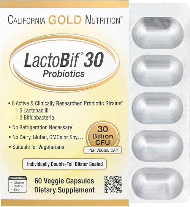 California Gold Nutrition LactoBif® 30 Probiotics, 30 Billion CFU, 60 Veggie Capsules 상품 이미지