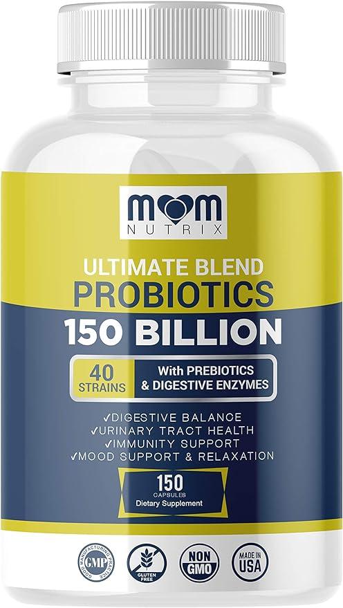 Probiotics 150 Billion CFU - 40 Strain Probiotics for Women, Probiotics for Men and Adults - Shelf Stable Probiotic with Organic Prebiotic - Acidophilus Probiotic - 150 Capsules - Made in USA 상품 이미지