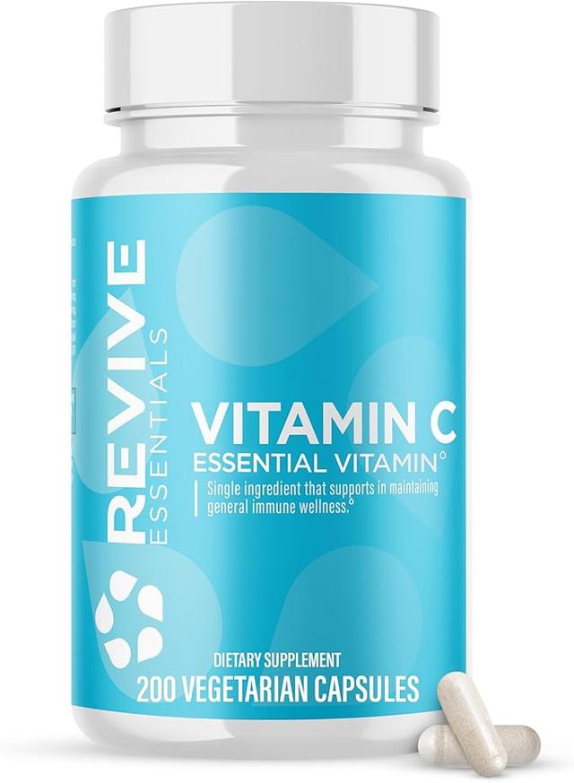 Revive MD 비타민 C 캡슐, 1000mg - 면역 지원 및 항산화 건강을 위한 고효능 VIT C 아스코르브산 건강 보조 식품 - 충전제 및 유전자 변형 성분 무함유 - 베지 캡슐 200정