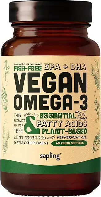 비건 오메가 3 보충제 - 식물 기반 DHA 및 EPA 지방산 - 카라기난 프리, 피쉬 오일 대체품, 심장, 뇌, 관절 건강 지원 - 지속 가능한 조류 - 소프트젤 60개 상품 이미지