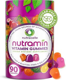 NUTRAMIN Daily Vegan Keto Multivitamin Gummies Non-GMO Natural Vitamin C, D + Zinc for Immunity, Plant-Based, Sugar-Free, Nut-Free, Gluten-Free, Biotin, Vitamin A, B, B6, B12 & More 90 Count, 45 Days 이미지