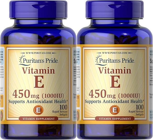 Puritan's Pride 비타민 E-450mg (10,000IU), 면역 체계 기능 및 항산화 건강 지원을 위한 비타민 보충제, 빠른 방출 소프트젤 100개, 2팩