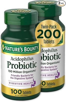 Nature's Bounty Acidophilus Probiotic, Daily Probiotic Supplement, Digestive Health, 200 Tablets, Twin Pack 이미지