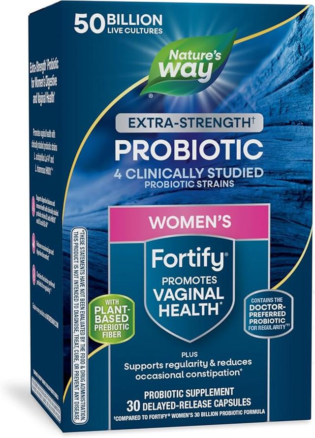 Nature's Way Women's Extra Strength** Fortify Probiotic, 50 Billion Live Cultures, Supports Digestive, Vaginal, & Immune Health*, Plant-Based Prebiotic Fiber, Non-GMO, 30 Capsules (Packaging May Vary)
 상품 이미지