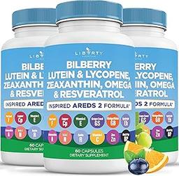 눈 건강 비타민 빌베리, 루테인 및 제아잔틴, 리코펜, 레스베라트롤, 포도씨 추출물 아마씨 아스타잔틴-AREDS 2-180 캡슐 이미지