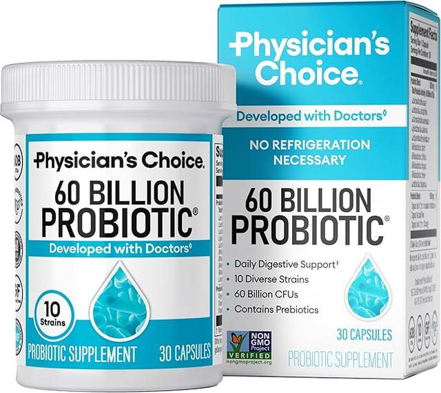Physician's Choice Probiotics 60 Billion CFU - 10 Strains + Organic Prebiotics - Immune, Digestive & Gut Health - Supports Occasional Constipation, Diarrhea, Gas & Bloating - for Women & Men - 30ct 상품 이미지