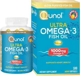 Qunol 피쉬 오일 오메가 3 미니 소프트젤, 1000mg 오메가 3 EPA + DHA, 울트라 퓨어 보충제, 심장 건강 지원, 레몬 맛, 삼키기 쉬운 미니, 3개월 분량, 180개 이미지