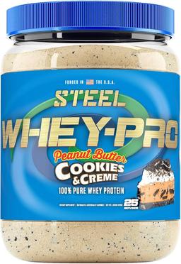 Steel Supplements Whey-Pro | 남성 및 여성용 유청 단백질 파우더 | 땅콩 버터 쿠키 및 크림 | 25회 분량(0.8kg(1.8파운드)) | BCAA 아미노산 | 필수 아미노산 | 글루텐 프리 | 저탄수화물 이미지
