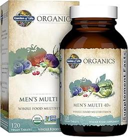 Garden of Life Organics Whole Food Multivitamin for Men 40+ 120 Tablets, Vegan Mens Multi for Health & Well-Being Certified Organic Whole Food Vitamins & Minerals for Men Over 40 Mens Vitamins 이미지