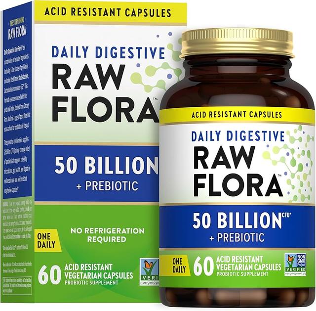 Nature's Truth Raw Flora Probiotic with Prebiotics | 50 Billion CFU | Daily Digestive Capsules | Vegetarian & Gluten Free Supplement for Men and Women 상품 이미지