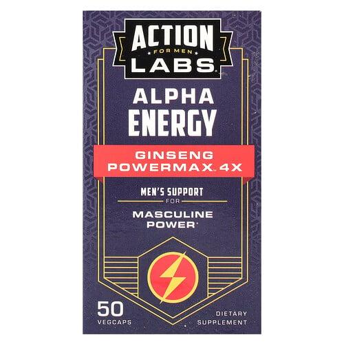 액션랩 Action Labs, 남성용, Alpha Energy, Ginseng Powermax™ 4x, 베지 캡슐 50정 상품 이미지