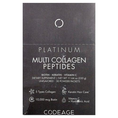 Codeage, 멀티 콜라겐 펩타이드, 플래티넘, 무맛, 30팩, 각 11g(0.38oz)