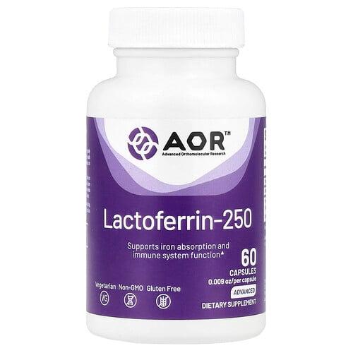 어드밴스드 어소모레큘러 리서치 AOR Advanced Orthomolecular Research AOR, 락토페린-250, 250mg, 캡슐 60정