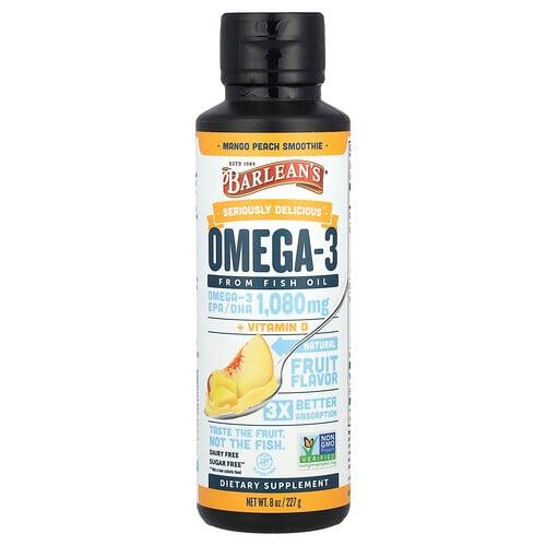 발린스 Barlean's, Seriously Delicious®, 피쉬 오일에서 추출한 오메가3, 망고 복숭아 스무디, 1,080mg, 227g(8oz) 상품 이미지