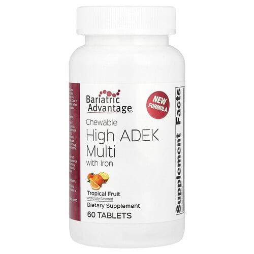 베리아트릭 어드밴티지 Bariatric Advantage, 츄어블 하이 ADAK 멀티 + 철분, 열대 과일 함유, 60정 상품 이미지