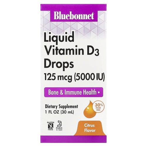 블루보넷 뉴트리션 Bluebonnet Nutrition, 액상 비타민 D3 드롭, 천연 시트러스 맛, 5,000 IU, 1 fl oz (30 ml)