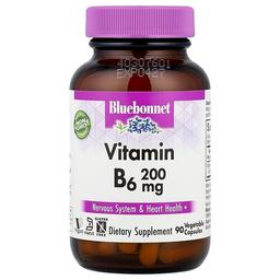 블루보넷 뉴트리션 Bluebonnet Nutrition, 비타민B6, 200mg, 베지 캡슐 90정