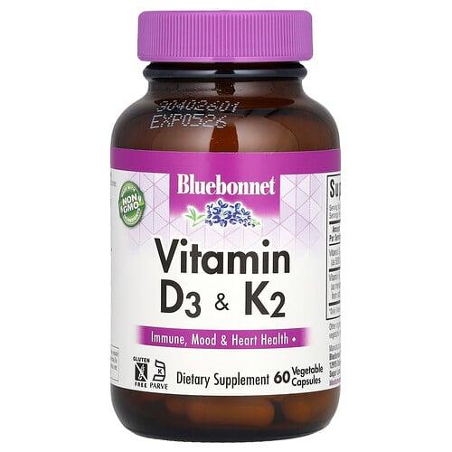 블루보넷 뉴트리션 Bluebonnet Nutrition, 비타민D3 및 K2, 베지 캡슐 60정