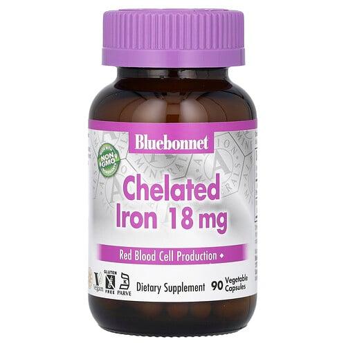 블루보넷 뉴트리션 Bluebonnet Nutrition, 킬레이트화 철분, 18mg, 베지 캡슐 90정