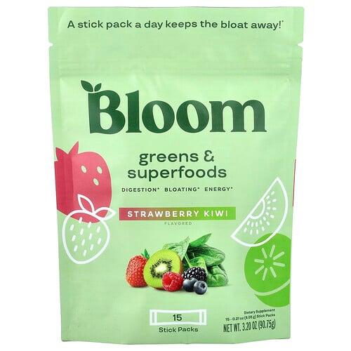 블룸 Bloom, 그린 & 슈퍼 푸드, 딸기 키위, 스틱팩 15개, 개당 6.05g(0.21oz)