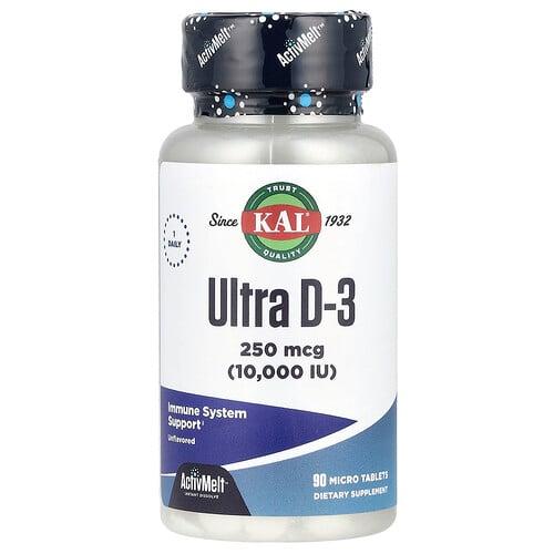 KAL, 울트라 D-3, 무맛, 250mcg(10,000IU), 마이크로정 90개