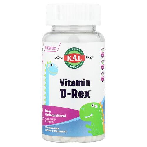 KAL, Dinosaurs®, Vitamin D-Rex™, 버블검, 츄어블 90정(츄어블 1정당 10mcg)