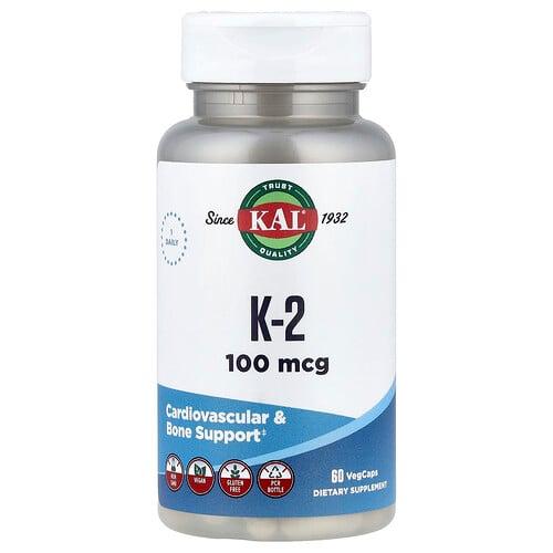 KAL, K-2, 100mcg, 베지 캡슐 60정