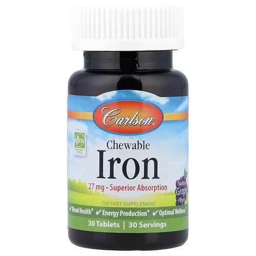 칼슨 Carlson, 츄-아이언, 내츄럴 포토 향, 27 mg, 30 정