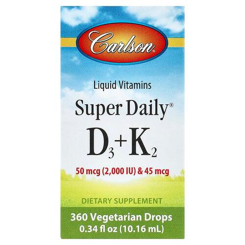 칼슨 Carlson, Super Daily® D3 + K2, 50mcg(2,000IU) 및 45mcg, 10.16ml(0.34fl oz)