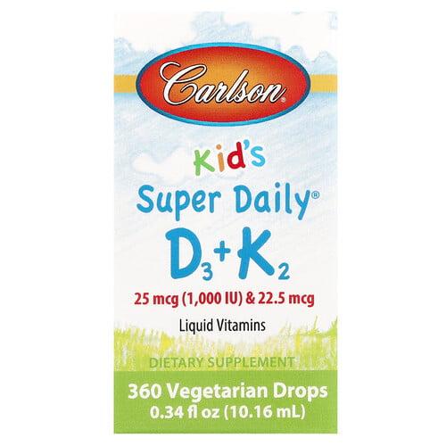 칼슨 Carlson, 어린이용, Super Daily D3+K2, 25mcg(1,000IU) & 22.5mcg, 10.16ml(0.34fl oz)