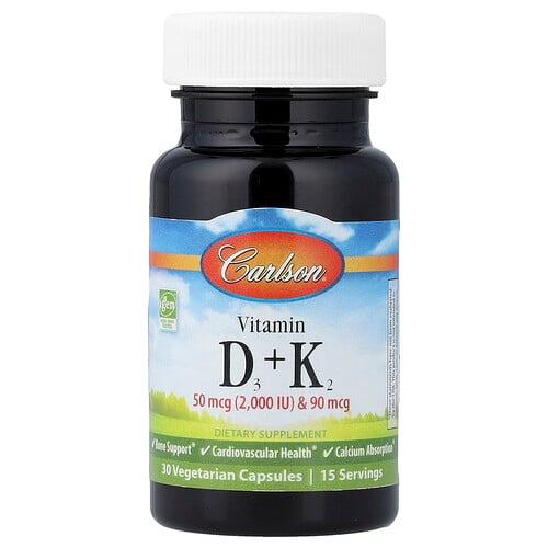 칼슨 Carlson, 비타민D3 + K2, 베지 캡슐 30정