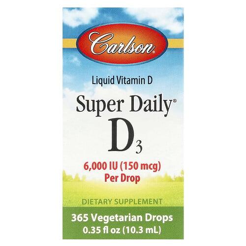 칼슨 Carlson, Super Daily® D3, 150mcg(6,000IU), 10.3ml(0.35fl oz)