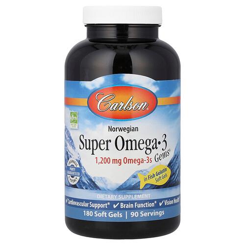 칼슨 Carlson, Norwegian Super Omega-3 Gems®, 소프트젤 180정 상품 이미지
