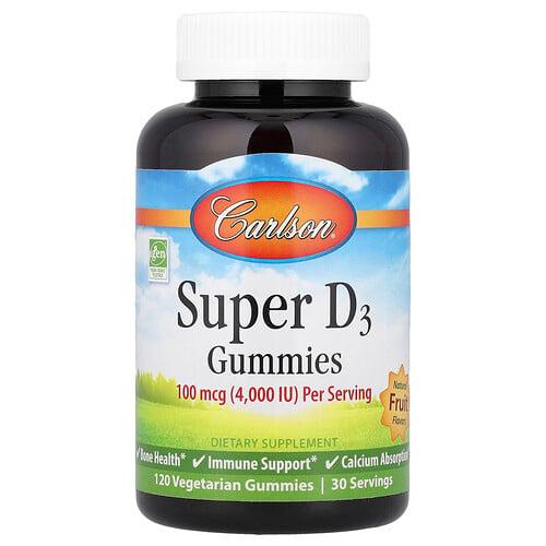 칼슨 Carlson, Super D3 구미젤리, 천연 과일, 식물성 구미젤리 120개(구미젤리 1개당 25mcg(1,000IU))