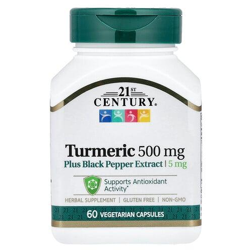 21 센츄리 21st Century, 강황 및 흑후추 추출물, 500mg, 베지 캡슐 60정