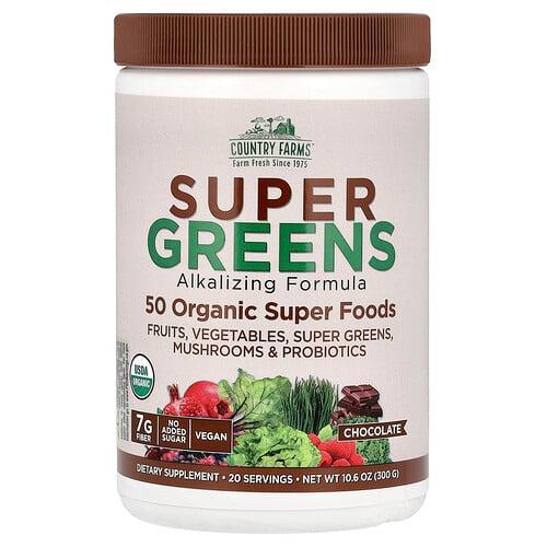 Country Farms, Super Greens, 알칼리화 포뮬라, 초콜릿, 300g (10.6oz)
