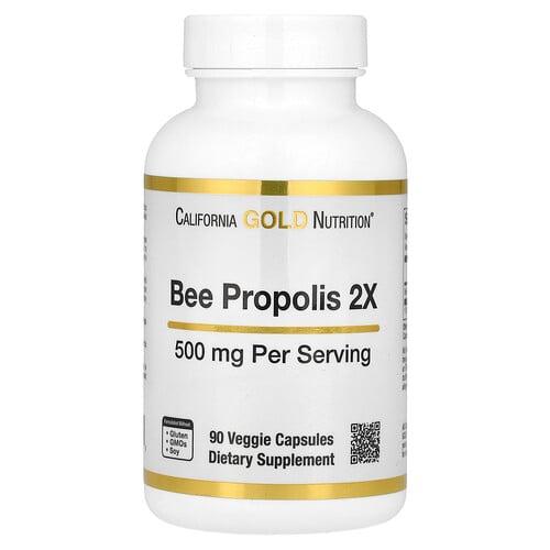 캘리포니아 골드 뉴트리션 California Gold Nutrition, 꿀벌 프로폴리스 2X, 추출물 농축액, 500mg, 베지 캡슐 90정