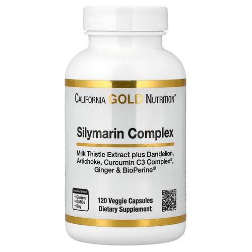 캘리포니아 골드 뉴트리션 California Gold Nutrition, 실리마린 복합체, 민들레, 아티초크, Curcumin C3 Complex, 생강 및 BioPerine 함유 밀크시슬 추출물, 베지 캡슐 120정 상품 이미지