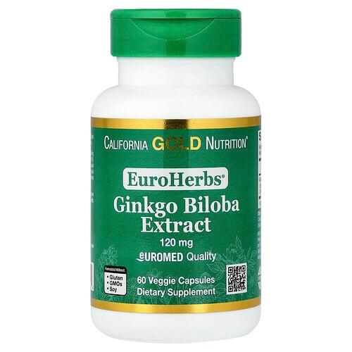 캘리포니아 골드 뉴트리션 California Gold Nutrition, EuroHerbs™, 은행나무 추출물, Euromed 품질, 120mg, 베지 캡슐 60정